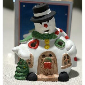 Snowman House Light Up W/ Candle Vintage Xmas Retro Decor W box